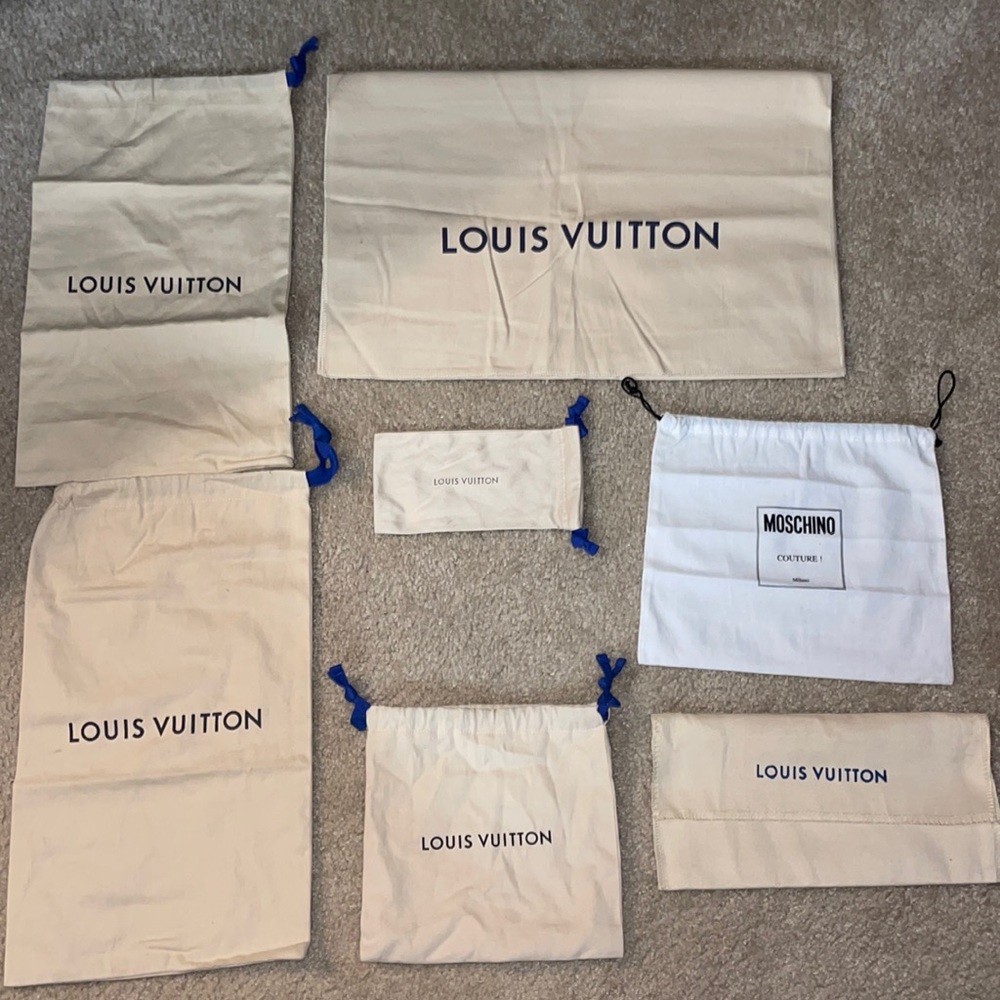 6 Louis Vuitton and 1 Moschino dust bag